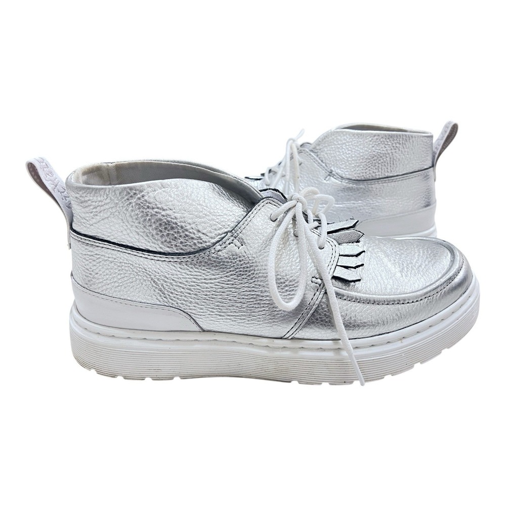 Dr. Marten's Jemima Leather Kiltie Chukka Mac Booties Metallic Silver Women's‎ 9